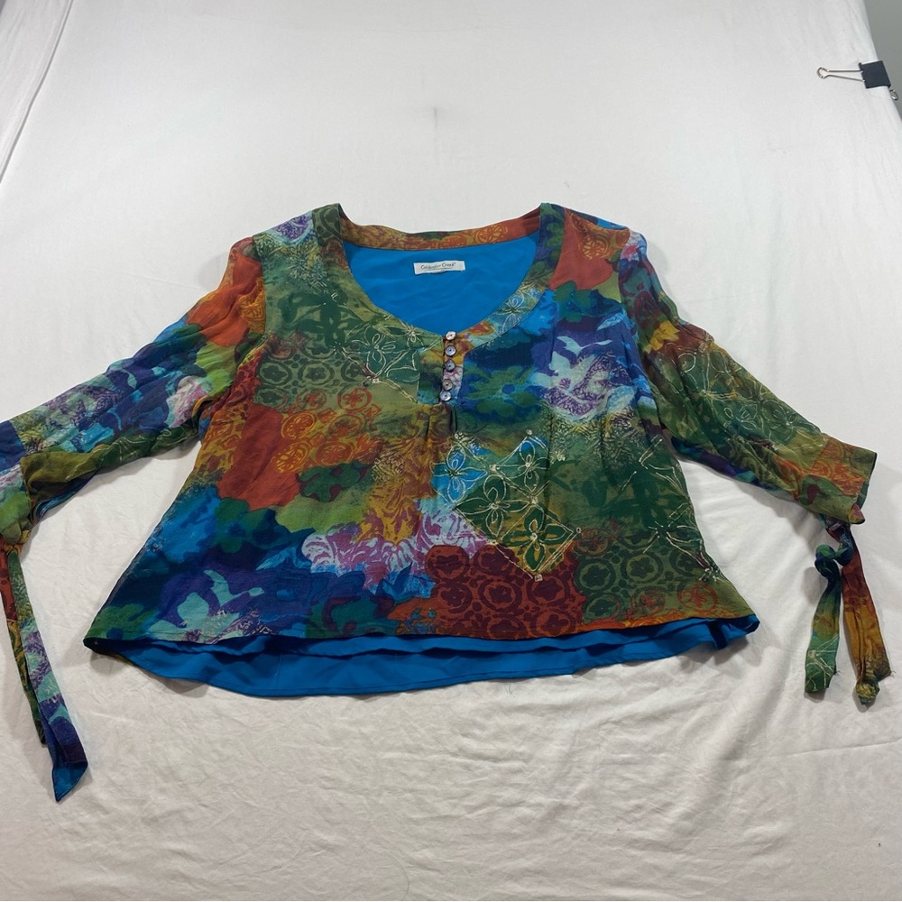 Coldwater Creek Silk Top Colorful Women's Top Lon… - image 1